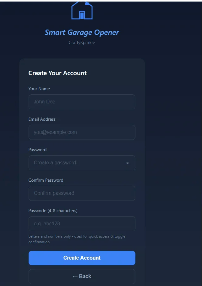 Create Your Account form